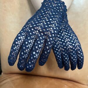 Elegant Navy Blue Lace Gloves, size XS-S